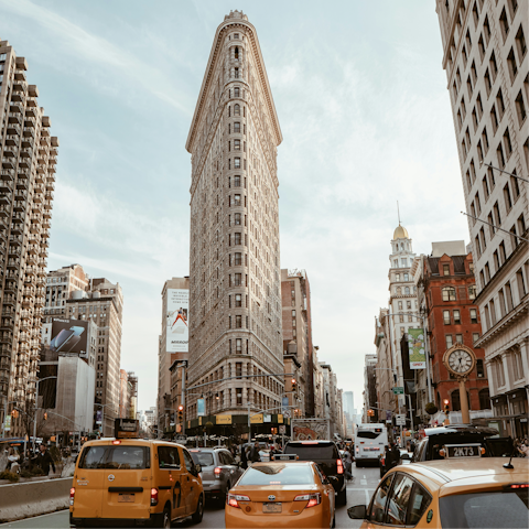 Go sightseeing across the city, the Flat Iron building is just a seven-minute walk