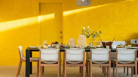 Dine alfresco on the sunshine-yellow terrace