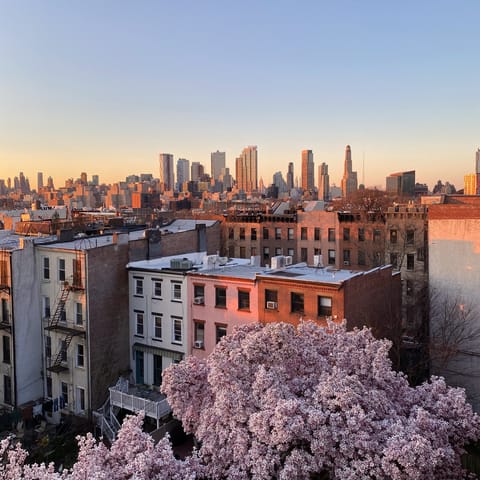 Walk fifteen minutes to Brooklyn's riverside parks for Manhatten skyline views