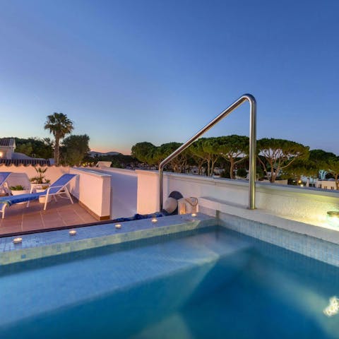 Soak up the sunset views from the private plunge pool