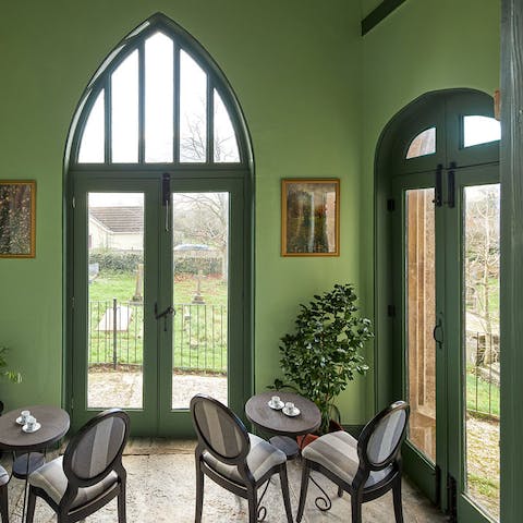 Set up for afternoon tea in the sunroom
