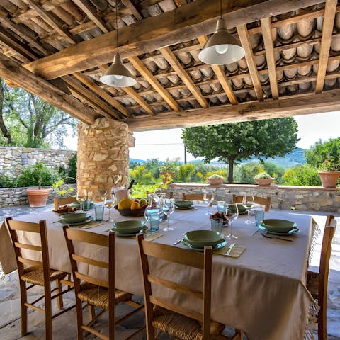 Tuck into a Tuscan feast around the outdoor dining table