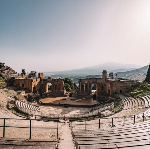 Stay in the heart of Taormina, a historic town famous for its amphitheatre