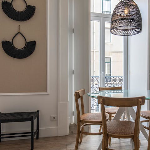 Tuck into romantic home-made meals around the glass-topped table