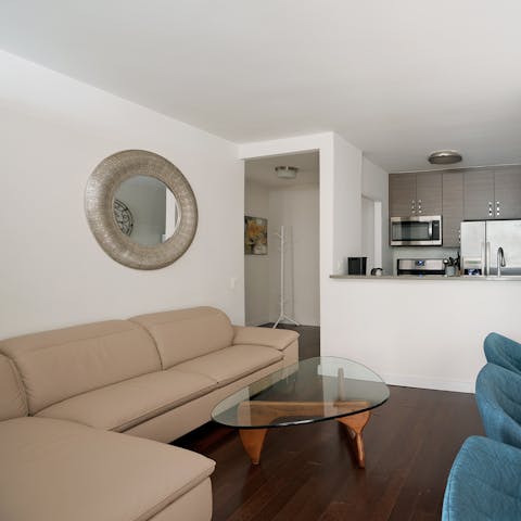 Fall back into the L-shaped couch after a busy day exploring the city streets