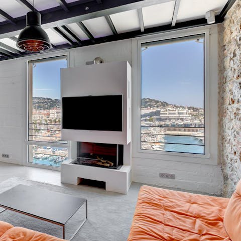 Relax on the sofas while taking in that picture-perfect view