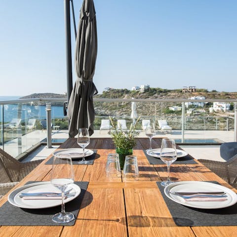 Dine alfresco on some fresh local fare while looking out at the views across the bay