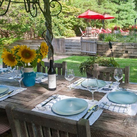 Dine alfresco under the shaded gazebo