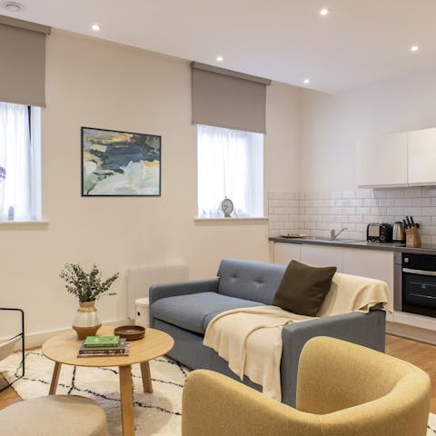Put your feet up in the cosy living space at the end of an eventful day