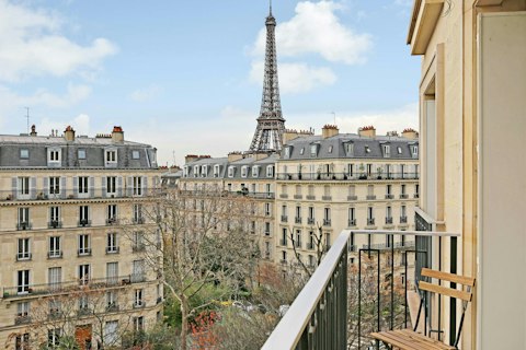 Pad out to the balcony for a view of the Iron Lady
