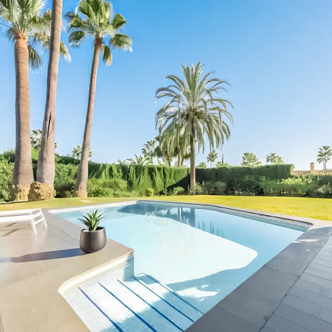 Swim in the private pool as the sun warms your skin