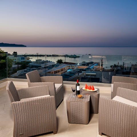 Watch the sunset from the private rooftop terrace come evening time