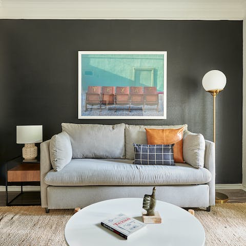 Kick back in your stylish living room after a day of Austin sightseeing