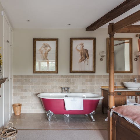 Unwind after a blissful day in the country from the roll top bath tub