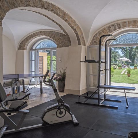 Keep up with your workout routine or challenge all comers to a game of table tennis in the gym