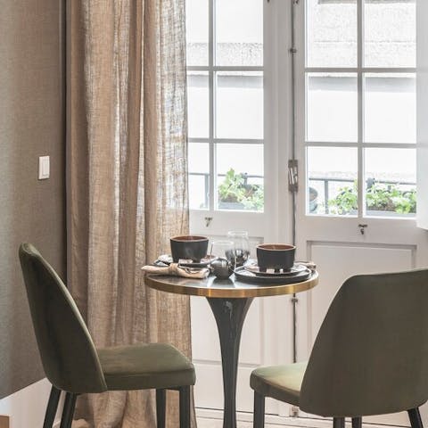 Grab your morning coffee as you glance out the sash windows