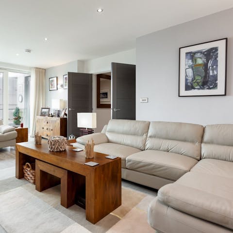 Curl up on the squishy leather sofa after a long day in the Dorset sunshine
