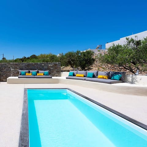 Take a refreshing dip in the small pool and cool off from the sun