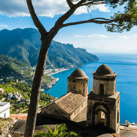 Visit Ravello and its celebrated cliffside gardens, just 5km away
