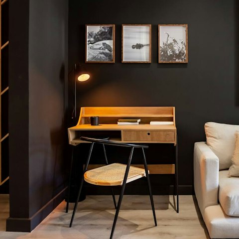 Catch up on emails in the stylish workspace