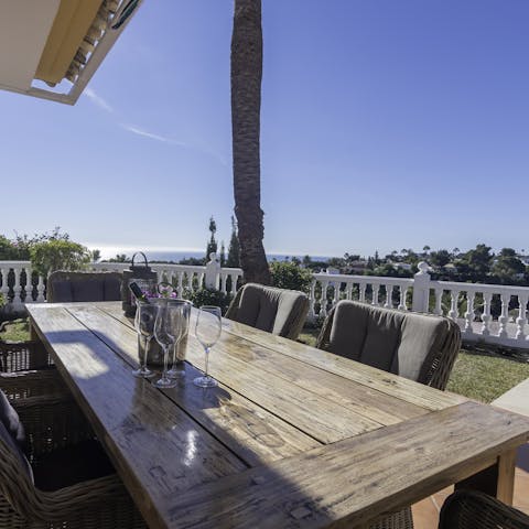 Fire up the barbecue and dine alfresco with the whole family on the terrace by the pool and enjoy the panoramic views