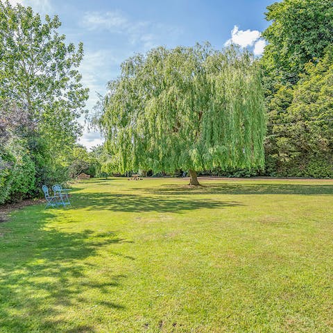 Gather everyone into the garden for a tasty picnic under the willow tree