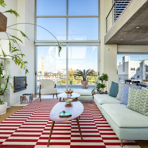 Admire the city views from the floor-to-ceiling windows inside