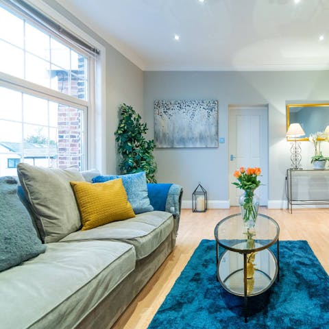 Get cosy on the L-shaped sofa after a busy day exploring Chesire