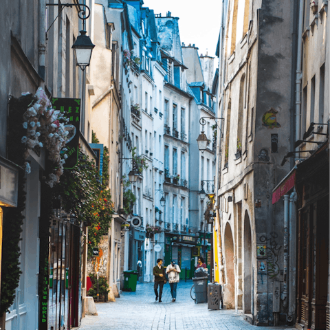 Wander through the trendy Le Marais district, a twenty-minute stroll away