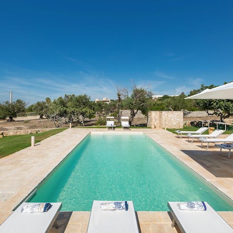Enjoy lazy days lounging by the private swimming pool