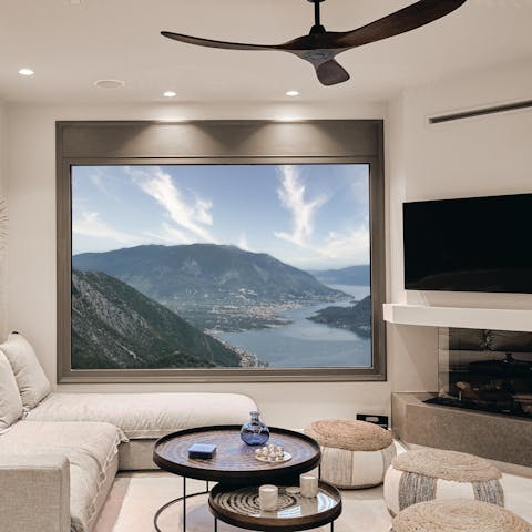 Head inside and snuggle up next to the fireplace in the living room