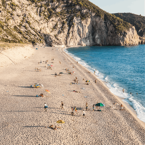 Drive down to the Lefkas coastline to visit one of the island's beaches, as close as fifteen minutes' drive away