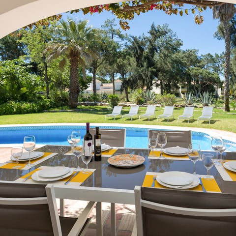 Eat outdoors on the covered terrace