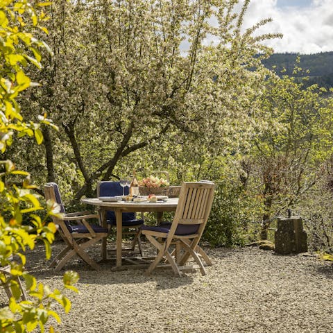 Enjoy breakfast in the blooming garden