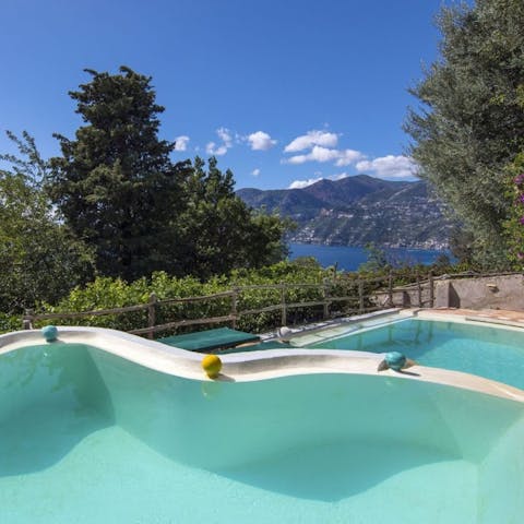Cool off in the double-level swimming pool