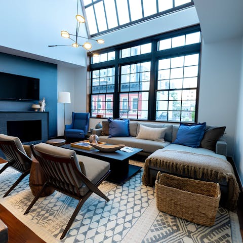 Make the light-filled atrium living room the spot for morning coffees