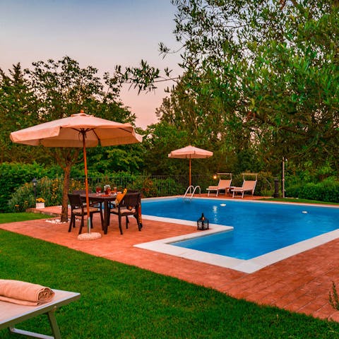 Relax together at the salt water pool