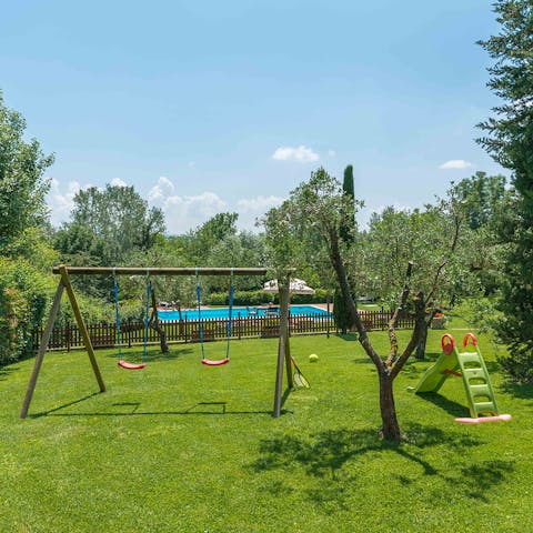Let the kids run free in the garden's play area