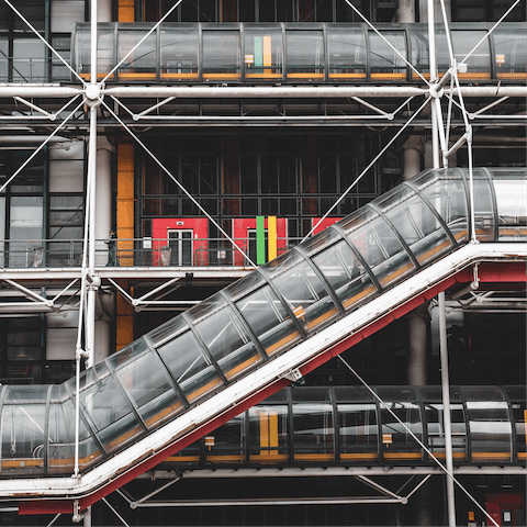 Visit the Centre Pompidou for a taste of contemporary and modern art – a fourteen-minute walk away