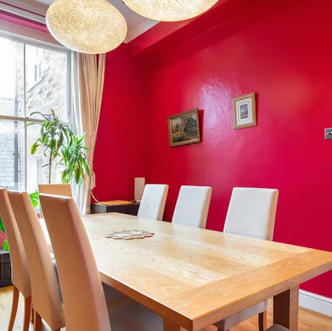 Gather together in the red dining room for a celebratory meal