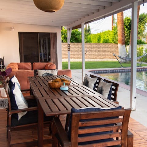 Savour your late mornings with brunch on the shaded terrace