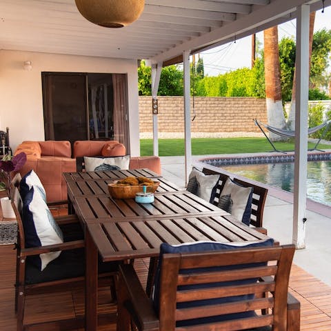 Savour your late mornings with brunch on the shaded terrace