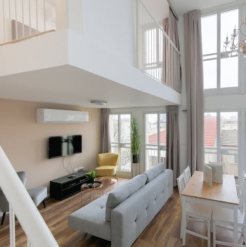 Sleep in the quirky mezzanine bedroom