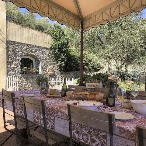 Sip on yummy Prosecco bellinis while you watch the sunset from the terrace dining area