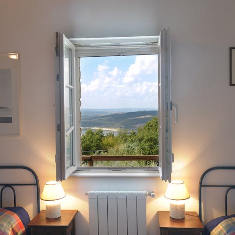 Enjoy lake views from the bedrooms