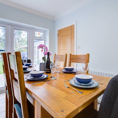 Enjoy group meals with a view of the garden