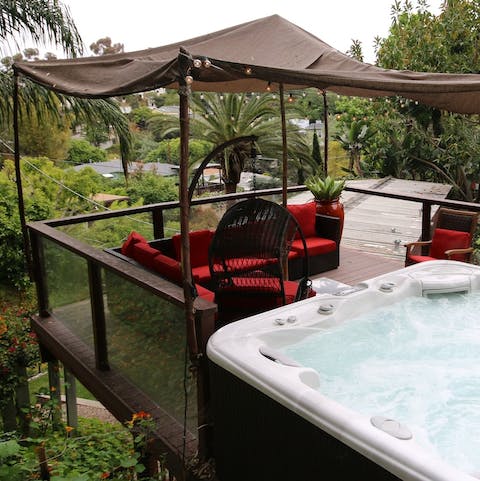 Enjoy tropical views from the hot tub