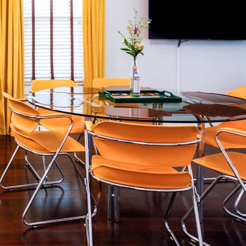 Order in from a local staple and plan a new day at the dining table