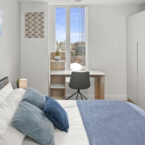 Get down to business at the desk in the bedroom – or just get distracted by the views