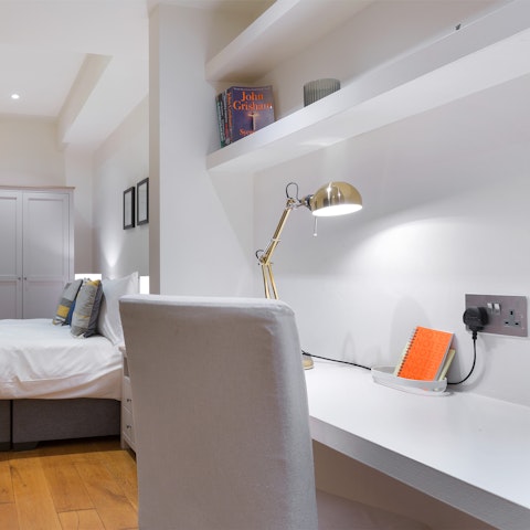 Work from home at the desk in the bedroom